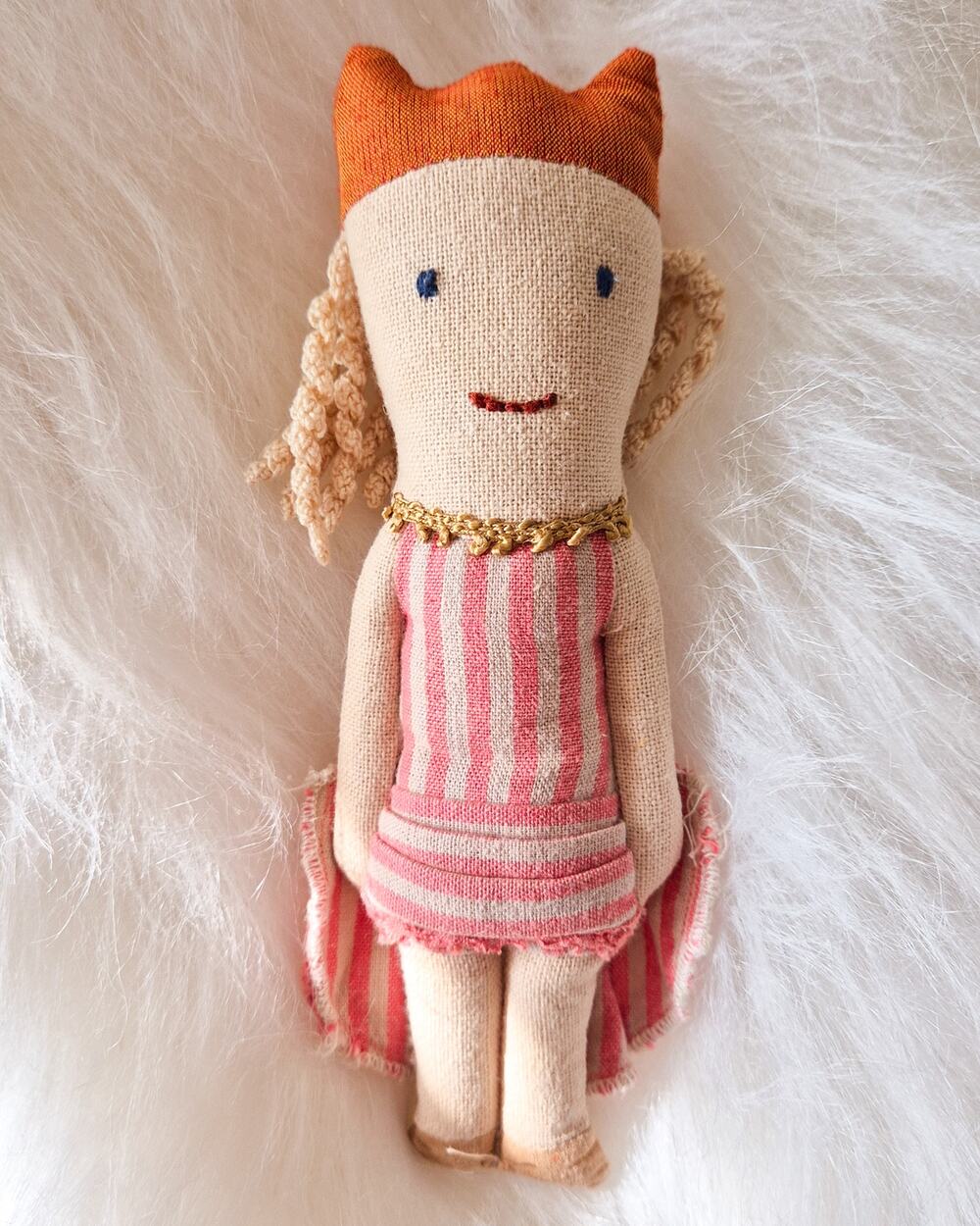 Maileg Princess Doll Rattle Pink Striped Dress Danish Baby Toy